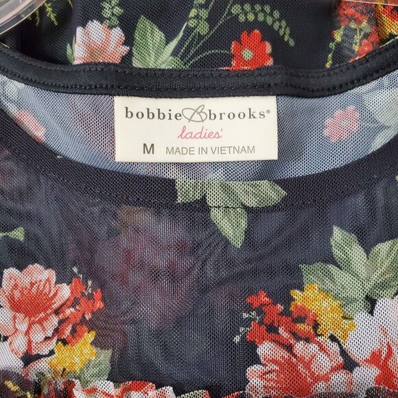 Bobbie Brooks Womens Sz Medium Sleeveless Sheer Yoke Lined Top Black Floral - Picture 3 of 4